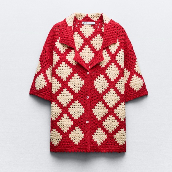 Zara CROCHET KNIT POLO - Picture 2 of 11